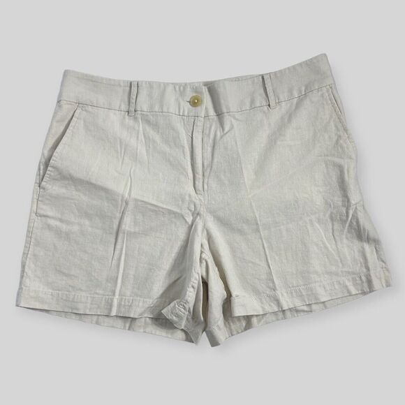 Loft Linen Blend Shorts 12 Cream Chino Neutral Casual Everyday Summer Outfit - Picture 1 of 9